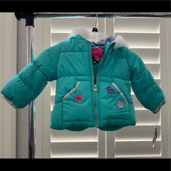 Teal London Fog Girls Jacket with matching beanie - Picture 1 of 6